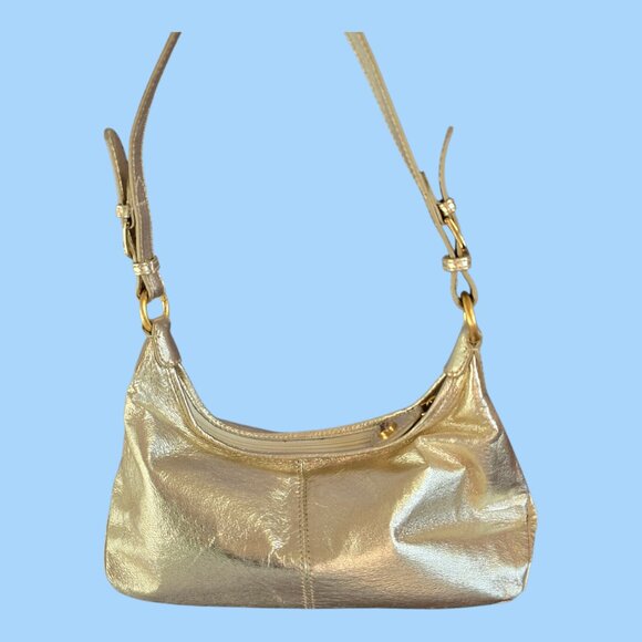 The Sak Leather Shoulder Bag Purse Metallic Gold 12" Long - Picture 6 of 12
